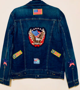 Unique Original One of a Kind Hand Appliquéd AMERICA Denim Jacket - HYLAN SHOOB