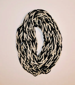 Unique Original One of a Kind Hand Knitted BLACK AND IVORY Acrylic Infinity Scarf