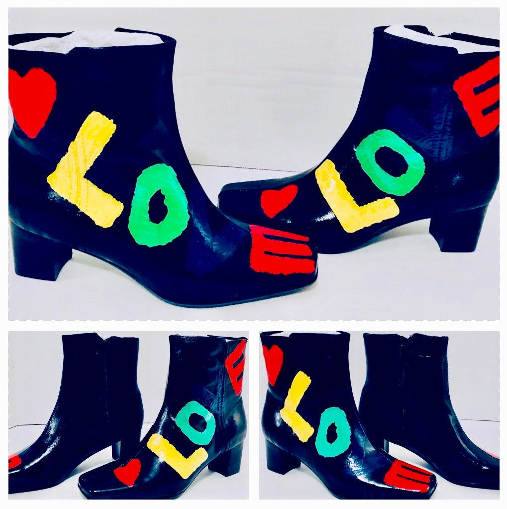 Unique Original One of a Kind Hand Painted COLORS OF LOVE Leather Ankle Boots - HYLAN SHOOB