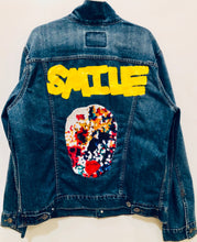 Load image into Gallery viewer, Unique Original One of a Kind Hand Painted and Appliquéd SMILE Denim Jacket - HYLAN SHOOB
