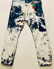 Load image into Gallery viewer, Unique Original One of a Kind Hand Painted Dyed Distressed Raw Edge RAINBOW Denim Jeans - HYLAN SHOOB
