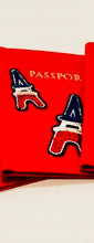 Load image into Gallery viewer, Unique Original One of a Kind Hand Appliquéd Red Leather Passport Holder - HYLAN SHOOB
