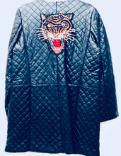 Load image into Gallery viewer, Unique Original One of a Kind Hand Appliquéd THE TIGERS Quilted Leather Trench Coat - HYLAN SHOOB
