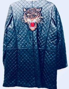 Unique Original One of a Kind Hand Appliquéd THE TIGERS Quilted Leather Trench Coat - HYLAN SHOOB