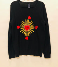 Load image into Gallery viewer, Unique Original One of a Kind Hand Appliquéd RAYS OF LOVE Cashmere Sweater
