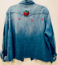 Load image into Gallery viewer, Unique Original One of a Kind Hand Appliquéd and Distressed FRUIT SALAD Denim Shirt - HYLAN SHOOB
