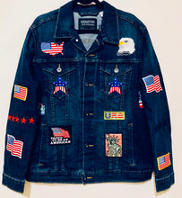 Load image into Gallery viewer, Unique Original One of a Kind Hand Appliquéd THE USA Denim Jacket - HYLAN SHOOB
