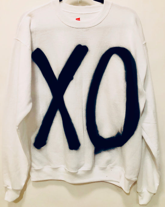 Unique Original One of a Kind Hand Painted Graffiti XO XO XO White Sweatshirt - HYLAN SHOOB