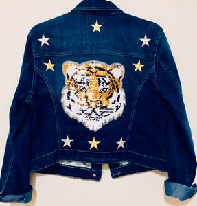 Unique Original One of a Kind Hand Appliquéd THE STAR Denim Jacket - HYLAN SHOOB