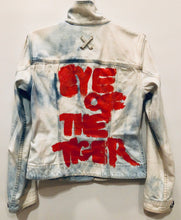 Load image into Gallery viewer, Unique Original One of a Kind Hand Dyed Bleached Painted and Appliquéd EYE OF THE TIGER Denim Jacket - HYLAN SHOOB
