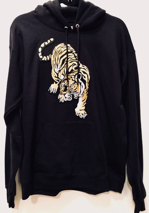 Unique Original One of a Kind Hand Appliquéd ON THE PROWL Hoodie Sweatshirt - HYLAN SHOOB