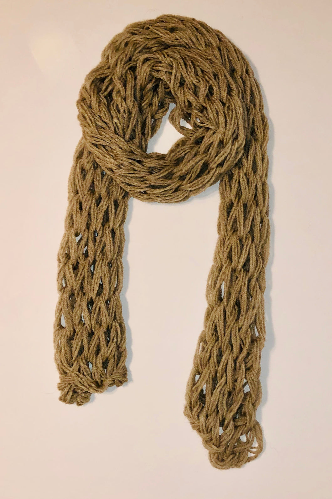 Unique Original One of a Kind Hand Knitted 100% Wool TAUPE Scarf