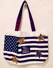 Load image into Gallery viewer, Unique Original One of a Kind Hand Appliquéd STARS Tote Bag - HYLAN SHOOB
