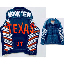 Load image into Gallery viewer, Unique Original One of a Kind Hand Painted HOOK ’EM University of Texas Denim Jacket
