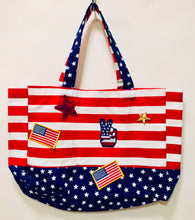 Load image into Gallery viewer, Unique Original One of a Kind Hand Appliquéd THE STARS AND STRIPES Tote Bag - HYLAN SHOOB
