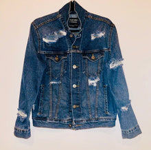 Load image into Gallery viewer, Unique Original One of a Kind Hand Bleached, Distressed, Frayed, and Ripped Raw Edge DESTROYED Denim Jacket
