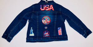 Unique Original One of a Kind Hand Appliquéd I PLEDGE ALLEGIANCE Children's Denim Jacket - HYLAN SHOOB