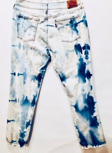 Unique Original One of a Kind Hand Bleached Distressed Ripped Deconstructed Raw Edge BE SEEN Denim Jeans - HYLAN SHOOB