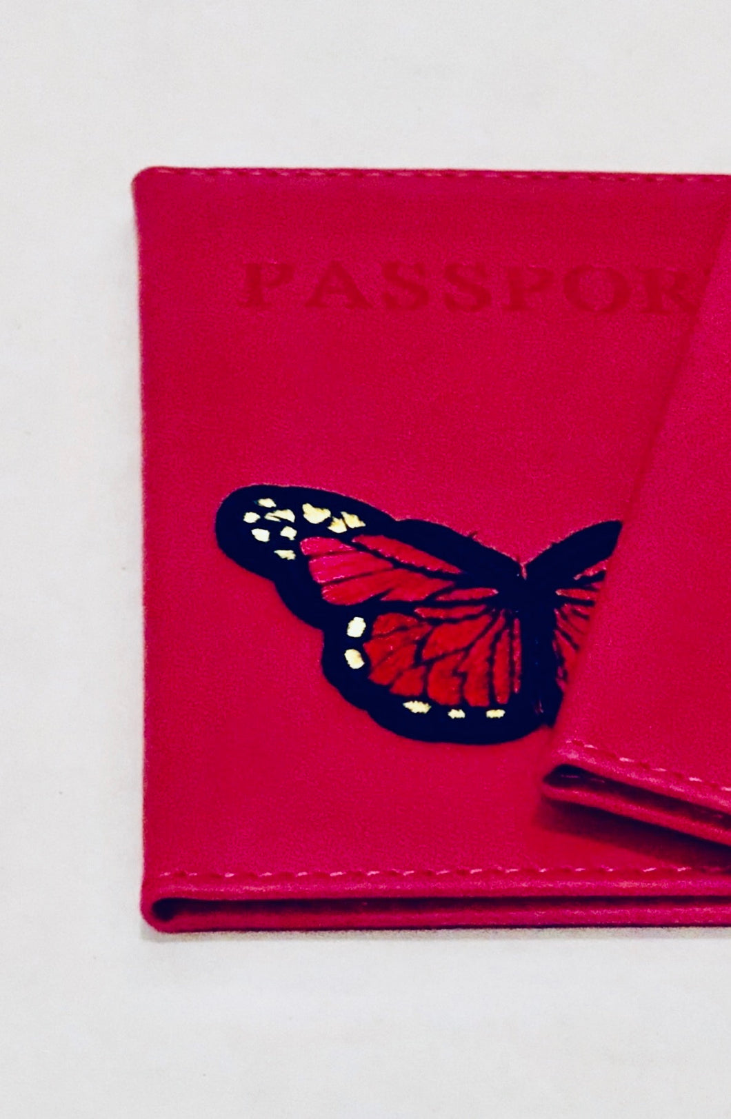 Unique Original One of a Kind Hand Appliquéd Hot Pink Leather Passport Holder - HYLAN SHOOB