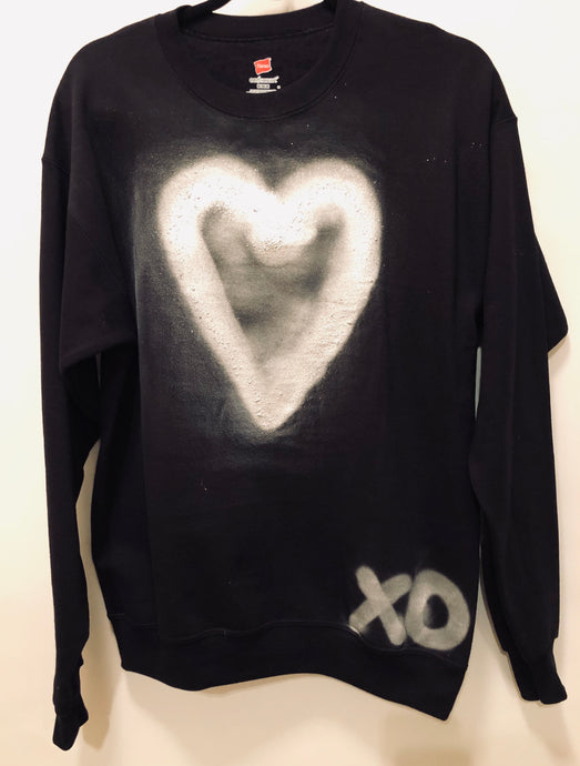 Unique Original One of a Kind Hand Painted Graffiti HEART XO Sweatshirt - HYLAN SHOOB