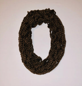 Unique Original One of a Kind Hand Knitted CHOCOLATE BROWN 100% Cotton Infinity Scarf