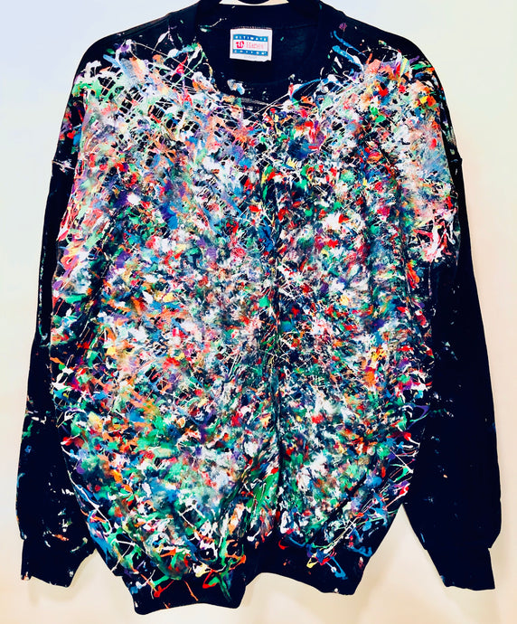 Unique Original One of a Kind Hand Painted Multicolor Paint Splatter LIVE IN COLOR Sweatshirt - HYLAN SHOOB