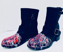 Load image into Gallery viewer, Unique Original One of a Kind Hand Painted THE RED WHITE AND BLUE Leather Boots - HYLAN SHOOB
