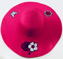 Load image into Gallery viewer, Unique Original One of a Kind Hand Appliquéd Wide Brim Straw Hat
