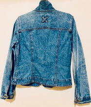 Load image into Gallery viewer, Unique Original One of a Kind Hand Appliquéd and Distressed FACING TIGERS Denim Jacket
