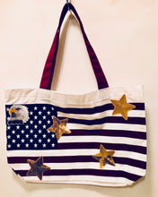 Load image into Gallery viewer, Unique Original One of a Kind Hand Appliquéd STARS Tote Bag - HYLAN SHOOB
