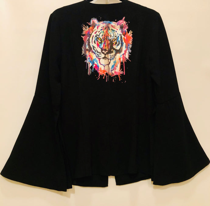 Unique Original One of a Kind Hand Heat Appliquéd THE TIGER Flare Sleeve Blazer - HYLAN SHOOB