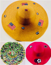 Load image into Gallery viewer, Unique Original One of a Kind Hand Appliquéd Wide Brim Straw Hat
