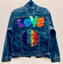 Load image into Gallery viewer, Unique Original One of a Kind Hand Painted and Appliquéd LOVE Denim Jacket - HYLAN SHOOB
