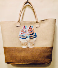 Load image into Gallery viewer, Unique Original One of a Kind Hand Appliquéd Canvas and Burlap Tote Bag - HYLAN SHOOB
