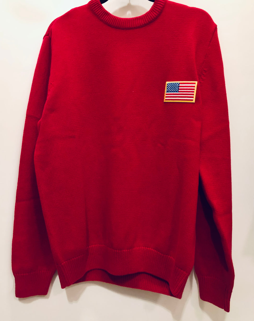 Unique Original One of a Kind Hand Appliquéd Red American Flag 🇺🇸 Sweater