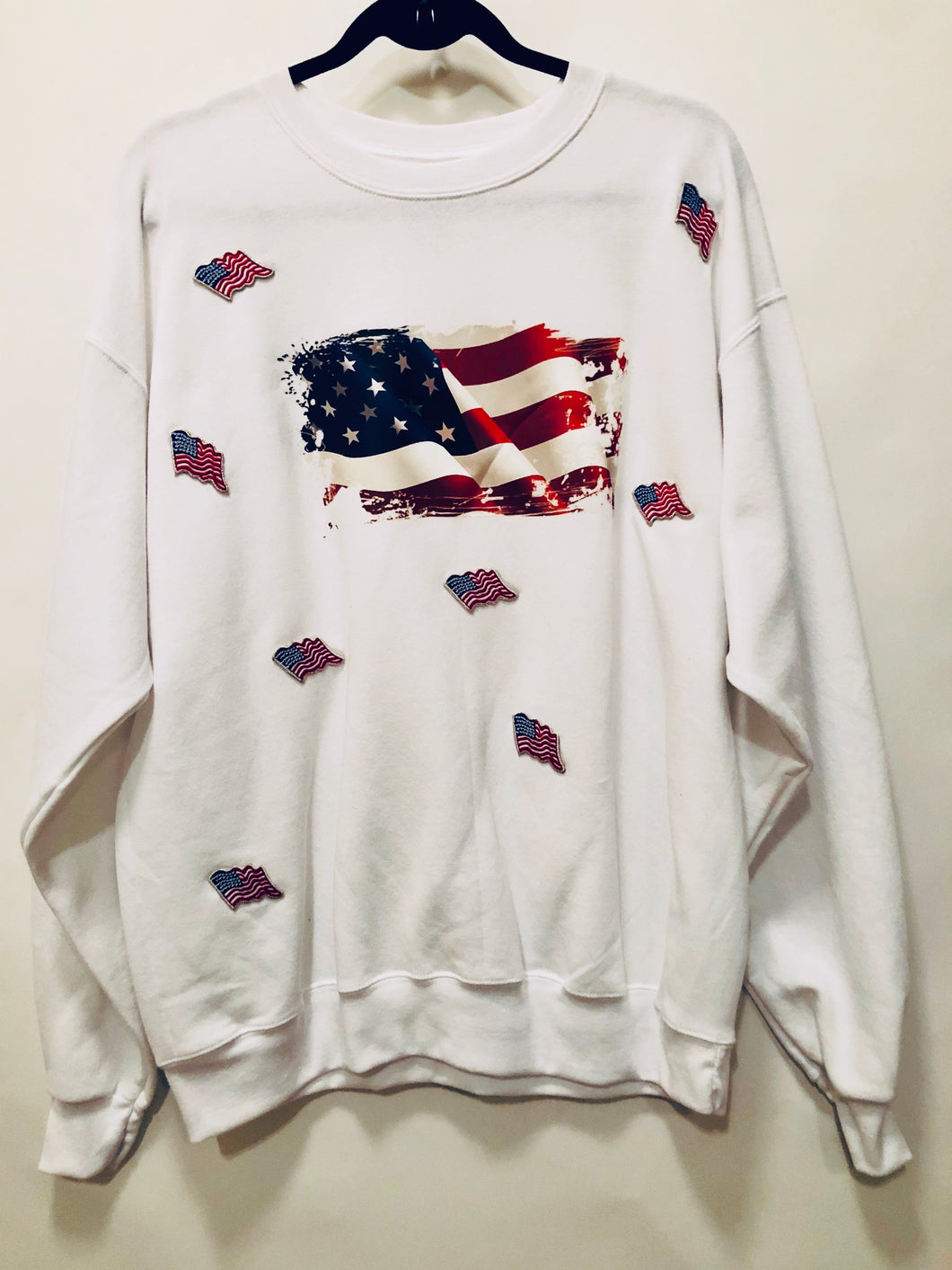 Unique Original One of a Kind Hand Appliquéd American Flags THE FLAG Sweatshirt - HYLAN SHOOB