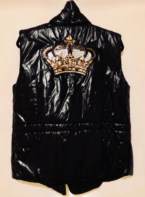 Unique Original One of a Kind Hand Appliquéd HEAVY IS THE HEAD THAT WEARS THE CROWN Puffer Vest - HYLAN SHOOB