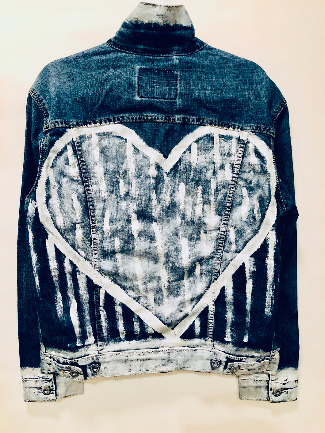 Unique Original One of a Kind Hand Painted Giant Silver Heart SPREAD LOVE Denim Jacket - HYLAN SHOOB