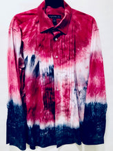 Load image into Gallery viewer, Unique Original One of a Kind Hand Dyed Red White and Blue LIVE IN COLOR Tuxedo Shirt - HYLAN SHOOB
