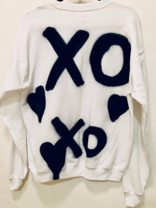 Unique Original One of a Kind Hand Painted Graffiti XO XO XO White Sweatshirt - HYLAN SHOOB