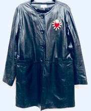 Load image into Gallery viewer, Unique Original One of a Kind Hand Appliquéd LOVE SHINES Leather Trench Coat - HYLAN SHOOB
