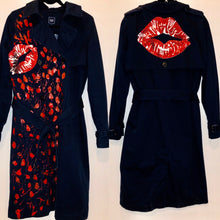 Load image into Gallery viewer, Unique Original One of a Kind Hand Painted and Appliquéd IT’S IN THE KISS Trench Coat
