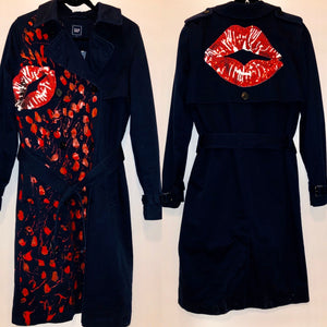 Unique Original One of a Kind Hand Painted and Appliquéd IT’S IN THE KISS Trench Coat