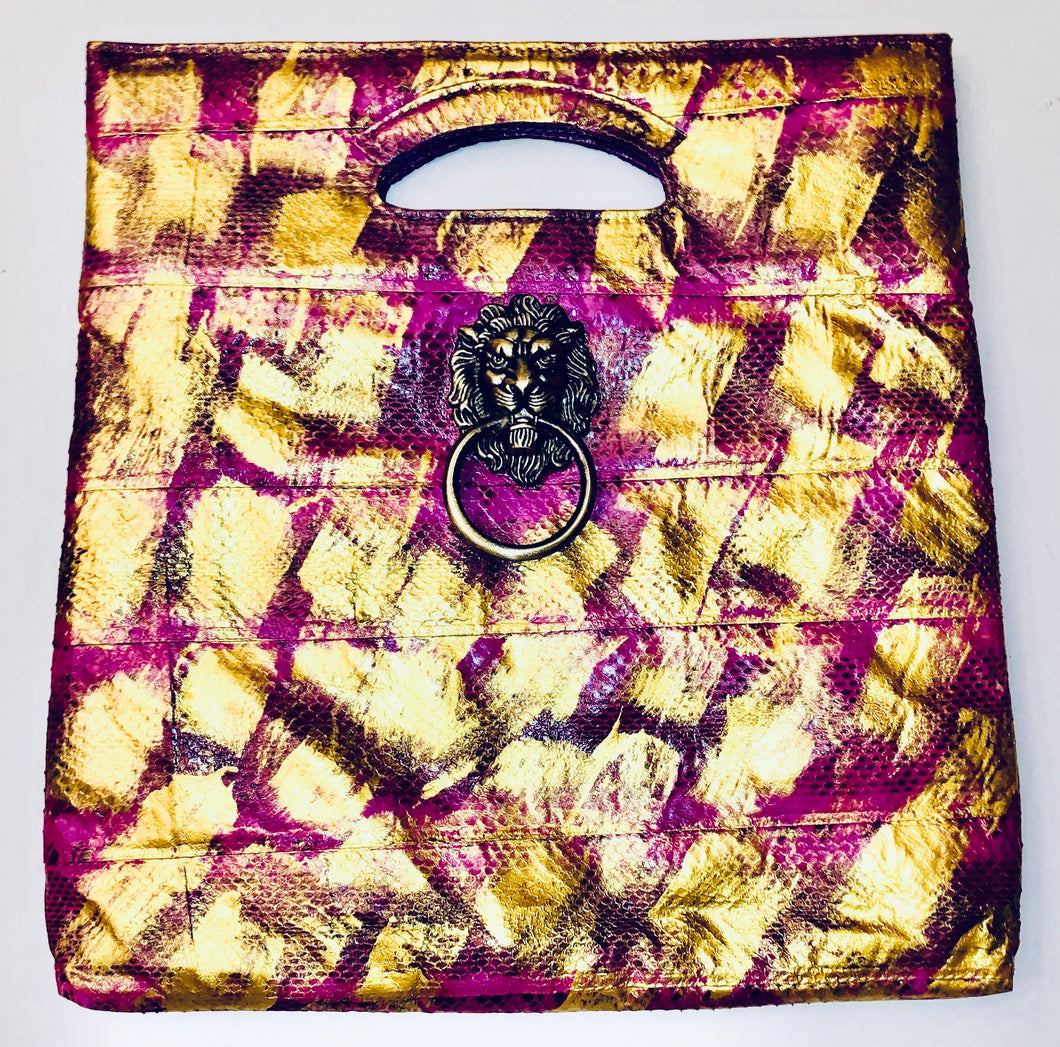 Unique Original One of a Kind Hand Appliquéd and Painted THE KING Clutch Handbag with Handle