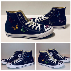 Unique Original One of a Kind Hand Appliquéd TRANSFORM AND FLY High Top Sneakers