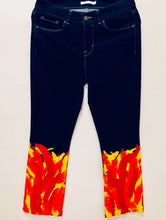 Load image into Gallery viewer, Unique Original One of a Kind Hand Painted HEARTS ON FIRE Denim Jeans - HYLAN SHOOB
