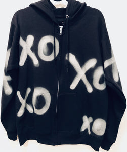 Unique Original One of a Kind Hand Painted Graffiti XO Hoodie Zip-Front Sweatshirt - HYLAN SHOOB