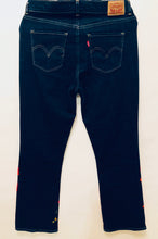 Load image into Gallery viewer, Unique Original One of a Kind Hand Painted HEARTS ON FIRE Denim Jeans - HYLAN SHOOB
