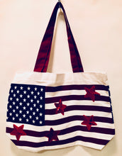 Load image into Gallery viewer, Unique Original One of a Kind Hand Appliquéd STARS Tote Bag - HYLAN SHOOB
