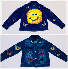 Load image into Gallery viewer, Unique Original One of a Kind Hand Painted and Appliquéd BRIGHTER THAN SUNSHINE Children&#39;s Denim Jacket - HYLAN SHOOB
